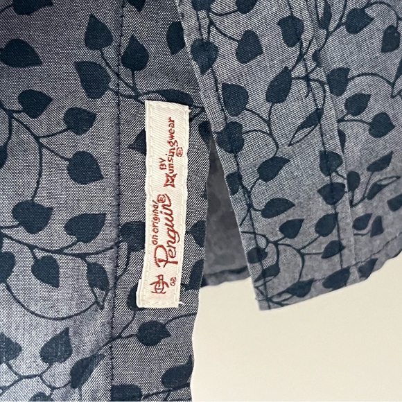 Original Penguin Heritage Slim Fit Button Up Leaf Patterned Top - Picture 6 of 10